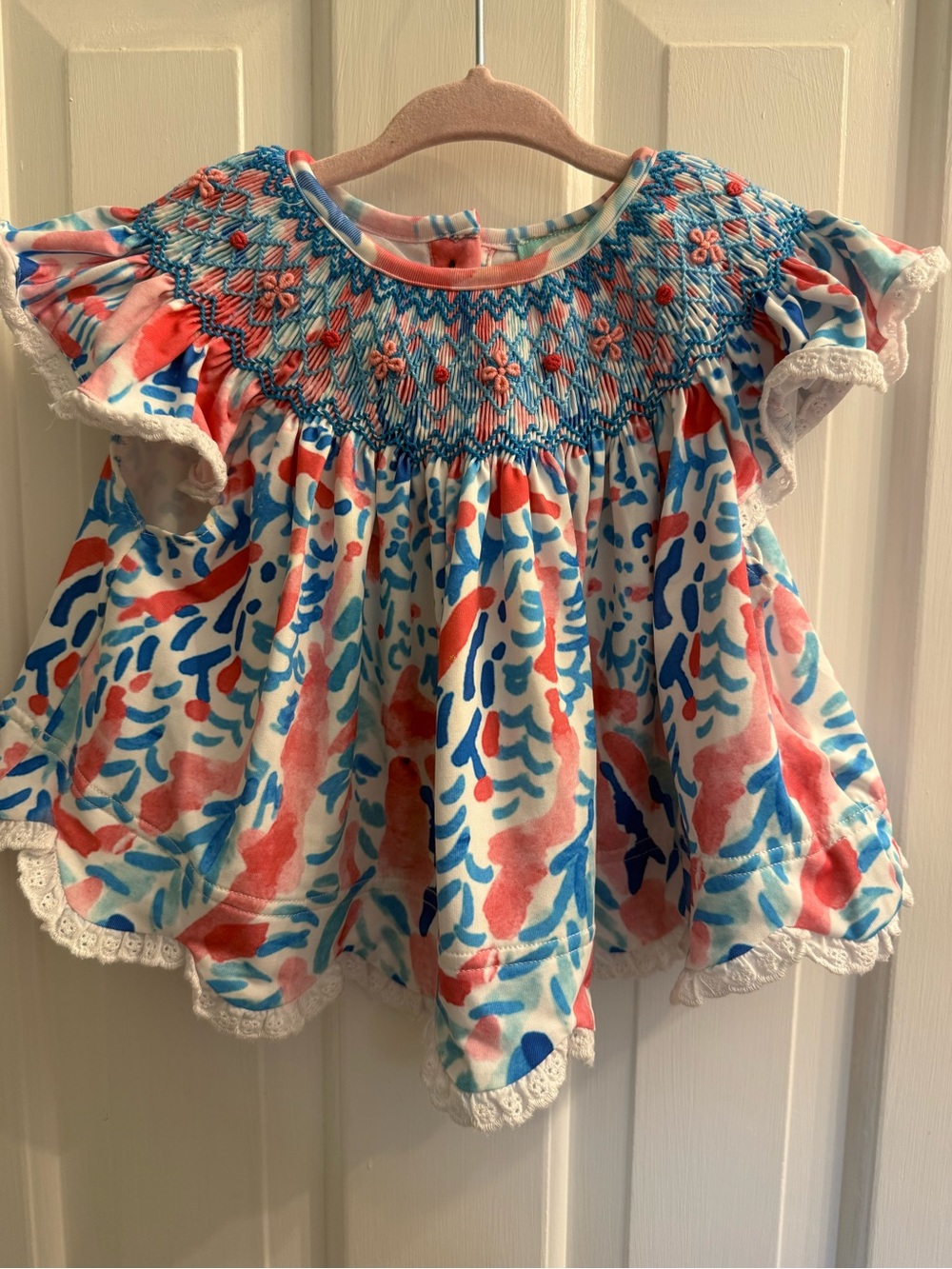 Smocked Flamingo Baby Girl Smocked Floral Top & Bloomer Set 12M